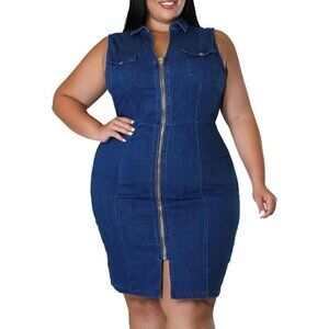 Women's Den Illustrated Dress Plus Size Sleeveless Zipper Bodycon Mini